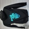 shiny teal on black skate hoodie Sk8 or die