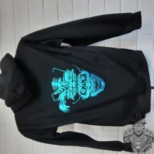 shiny teal on black skate hoodie Sk8 or die