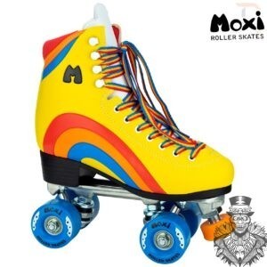 moxi rainbow and yellow roller boots